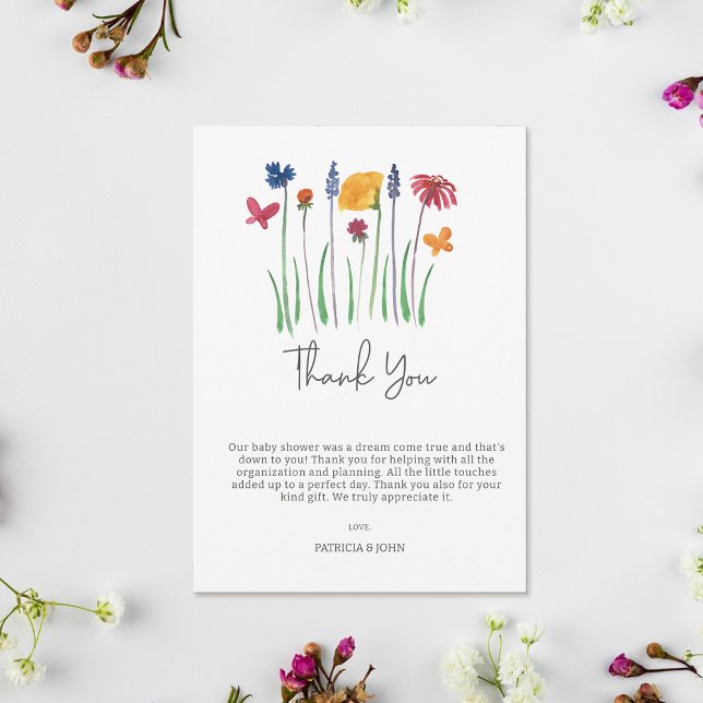 Little Wildblomme Söt Flicka Baby Shower Tack Kort (Little Wildflower Pretty Baby Girl Baby Shower Thank You Card)