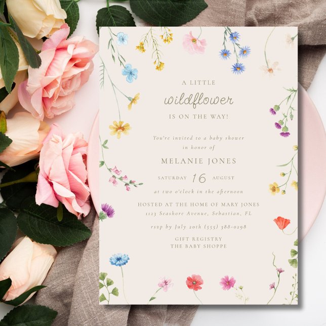 Little WildblommGirl Baby Shower Inbjudningar (Little Wildflower Girl Baby Shower Invitation)