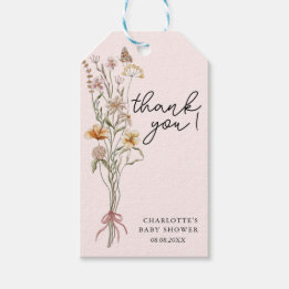 Little WildblommGirl Rosa Baby Shower Tack Presentetikett