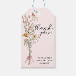 Little WildblommGirl Rosa Baby Shower Tack Presentetikett