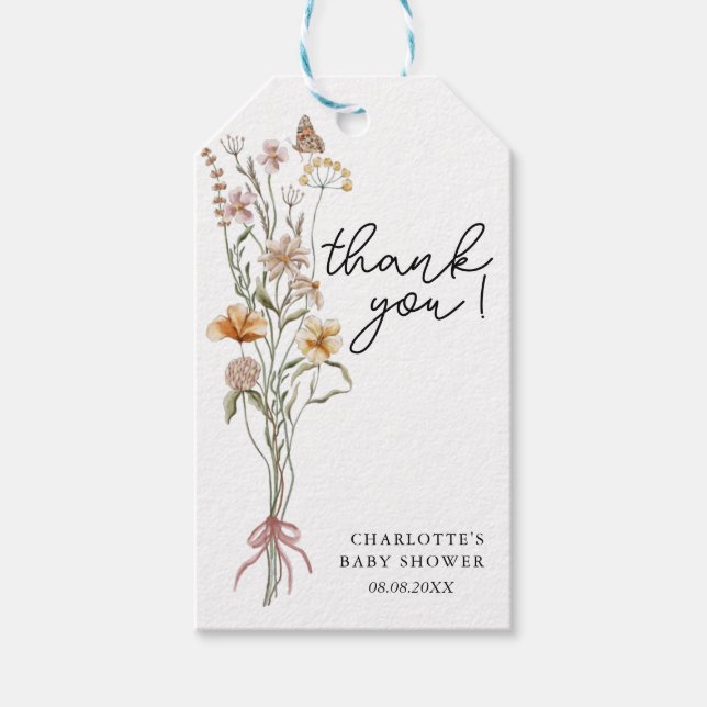 Little WildblommGirl White Baby Shower Tack Presentetikett (Framsidan)