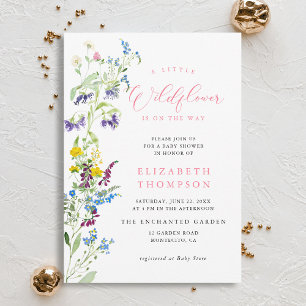 Little Wildblommor Garden Rosa Girl Baby Shower Inbjudningar