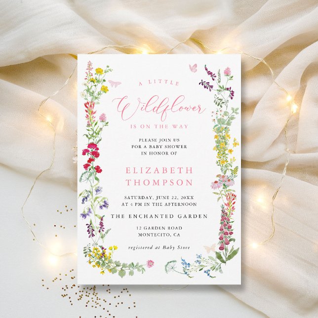Little Wildblommor Soft Blommigt Girl Baby Shower Inbjudningar (a little wildflower is on the way baby shower invitation feminine watercolor elegant calligraphy )