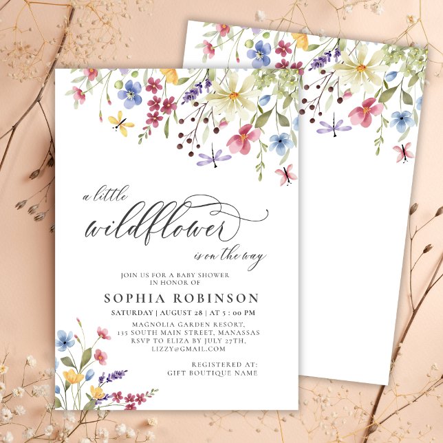 Little WildblommScript Boho Baby Shower Inbjudningar (Skapare uppladdad)