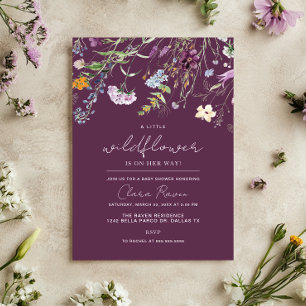Little Wildblomplum Lila Blommigt Baby Shower Inbjudningar