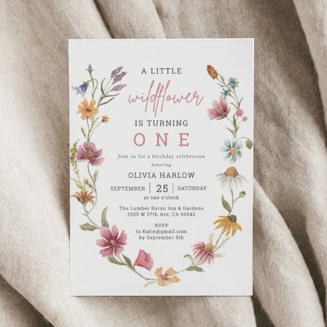 Little Wildbloms Blommigt Girl 1:a födelsedagen Inbjudningar (Skapare uppladdad)