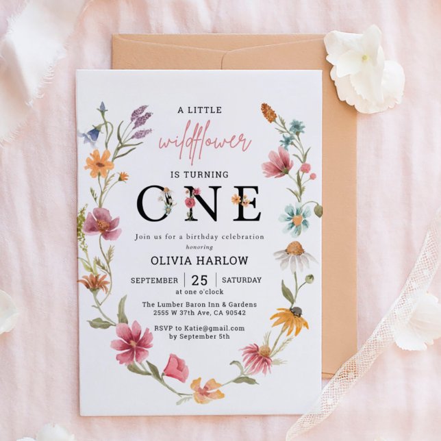 Little Wildbloms Blommigt Girl First Birthday Inbjudningar (Skapare uppladdad)