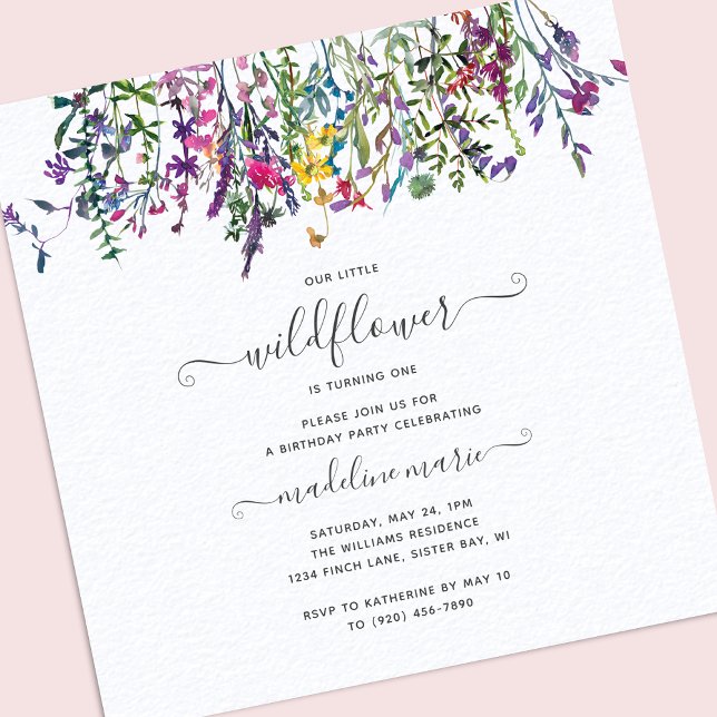 Little Wildbloms Blommigt Girl First Birthday Inbjudningar (Skapare uppladdad)