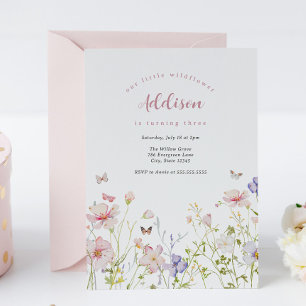 Little Wildbloms Rosa Blommigt Birthday Inbjudningar