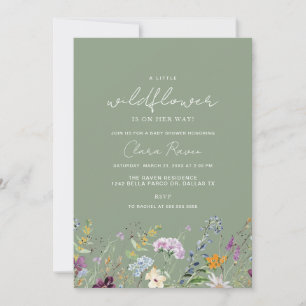 Little Wildblomsage Sage Flower Baby Shower Inbjudningar