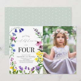 Little Wildblomskript Birthday Photo Inbjudningar