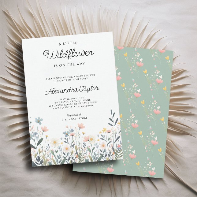 Little Wildblomsterkorniga pastels Flicka Shower Inbjudningar (little wildflower baby girl shower invitation cottage garden watercolor pink teal pastel cute sweet)