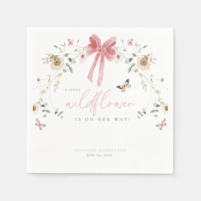 Little Wildflower Butterfly Girl Baby Shower Pappersservett (Framsidan)