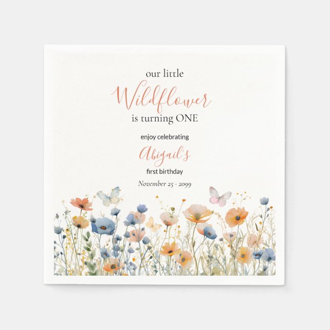 Little Wildflower Butterfly Meadow 1st Birthday Pappersservett (Framsidan)