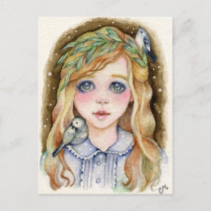 Little Willow - Whimsical Girl Art Postcard Vykort