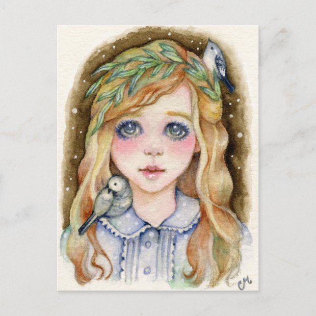 Little Willow - Whimsical Girl Art Postcard Vykort (Framsida)