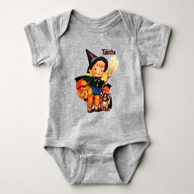 Little Witch Add Namn Cute Halloween T Shirt (Framsida)