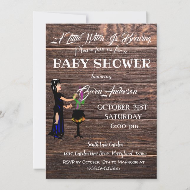 Little Witch Baby Shower Rustic Wooden Brown Inbjudningar (Framsida)