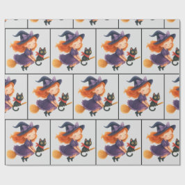 Little Witch Cat Flying Halloween Girl Baby Shower Presentpapper