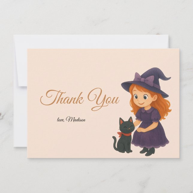 Little Witch & Cat Halloween Baby Shower Tack Kort (Framsida)