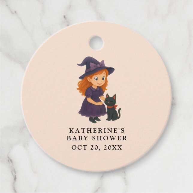 Little Witch & Cat | Halloween Girl Baby Shower Gåvor Etiketter (Framsida)