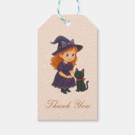 Little Witch & Cat | Halloween Girl Baby Shower Presentetikett