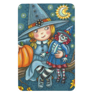 LITTLE WITCH & DOLL HALLOWEEN MAGNET Rectangle Lge