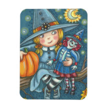 LITTLE WITCH & DOLL HALLOWEEN MAGNET-rektangel
