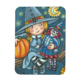 LITTLE WITCH & DOLL HALLOWEEN MAGNET-rektangel Magnet