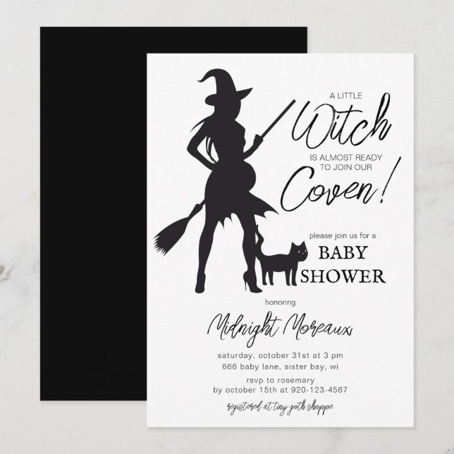 Little Witch Halloween Baby Shower-inbjudan Inbjudningar (Fram/baksida)