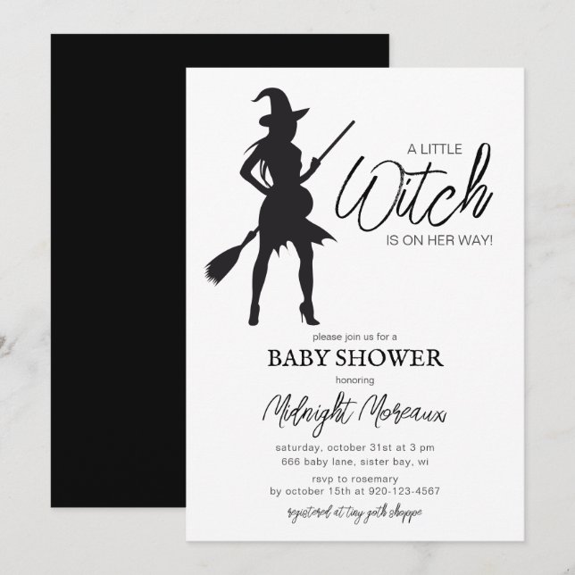Little Witch Halloween Baby Shower-inbjudan Inbjudningar (Fram/baksida)