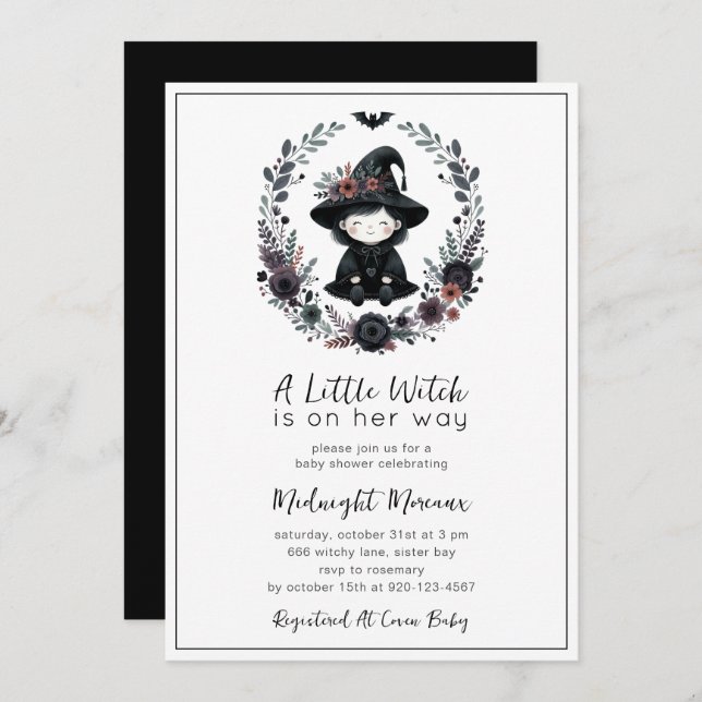 Little Witch Halloween Baby Shower-inbjudan Inbjudningar (Fram/baksida)