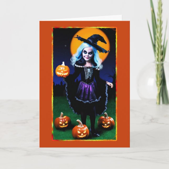 Little Witch Halloween Card Helgkort (Framsida)