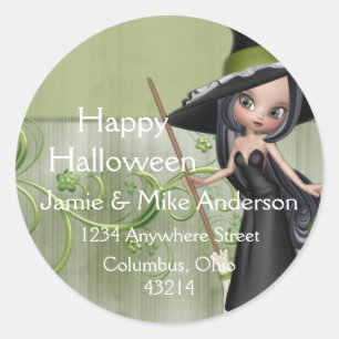 Little Witch Halloween Fall Returetiketters Runt Klistermärke