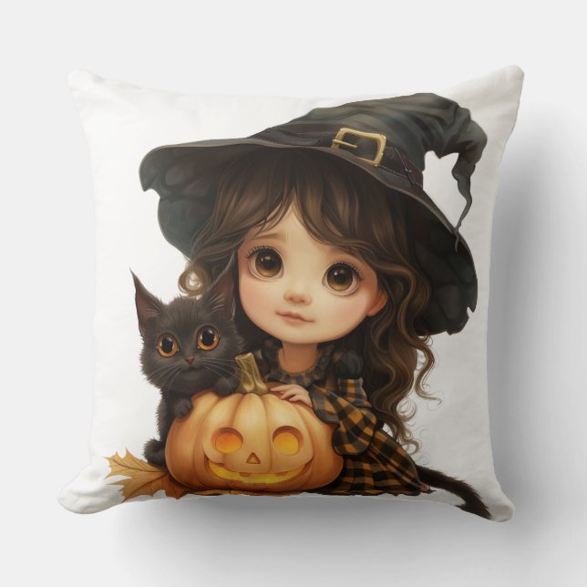 Little Witch och Cat för barn Kudde (Framsida)