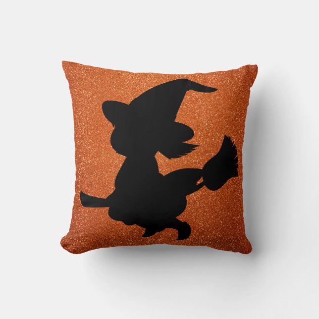 Little Witch Orange Faux Glitter Square Kudde (Framsida)