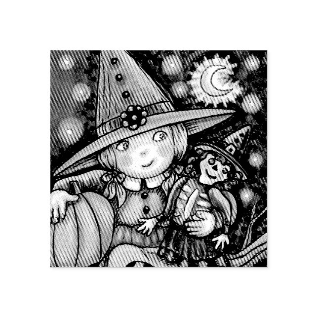 LITTLE WITCH & RAG DOLL HALLOWEEN GUBBER FRIMÄRKE STÄMPEL (Tryck)