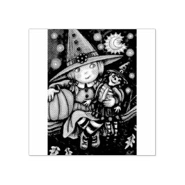 LITTLE WITCH & RAG DOLL HALLOWEEN GUBBER FRIMÄRKE STÄMPEL