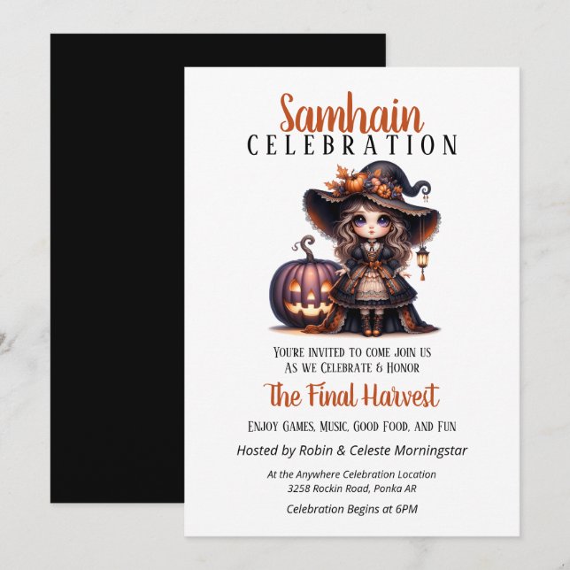 Little Witch Samhain Harvest Halloween fest Inbjudningar (Fram/baksida)