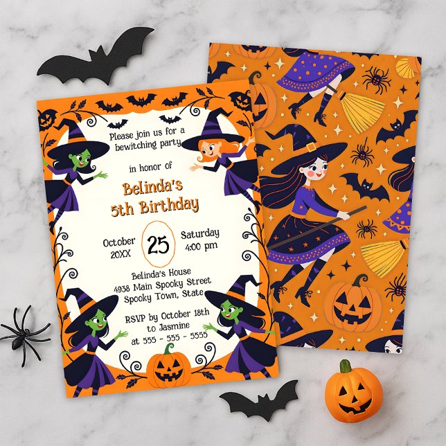 Little Witches Spooky Halloween Birthday Bash Inbjudningar (Skapare uppladdad)