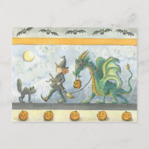 Little Witch's Halloween Dragon (vykort) Vykort