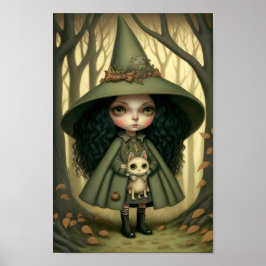 Little Witchy Forest Girl och hennes katt Poster