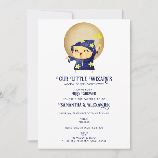 Little Wizard Boy Magic Halloween Baby Shower Inbjudningar (Framsida)