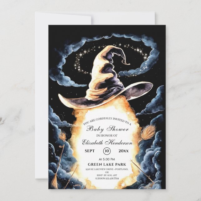 Little Wizard Hat Baby Shower Inbjudningar (Framsida)