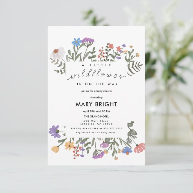 Little Wldblomme Theme Fält Baby Shower Inbjudningar (Stående Fram)