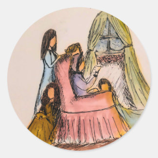 Little Women Läser Brev Sticker Runt Klistermärke