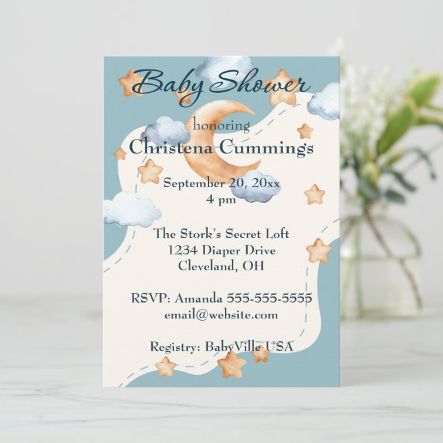 Little Wonders Celestial Baby Shower Inbjudningar (Stående Fram)