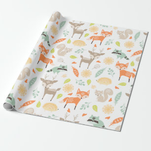 Little Woodland Animals on White Background Presentpapper