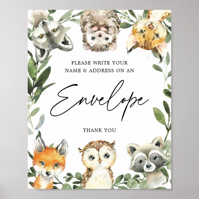 Little Woodland Baby Shower Adress kuvert Sign Poster (Framsidan)