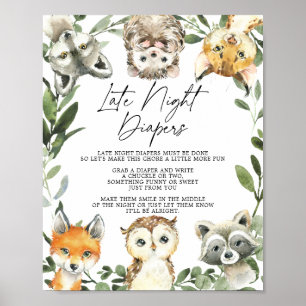 Little Woodland Baby Shower Late Night Diaper Pos Poster